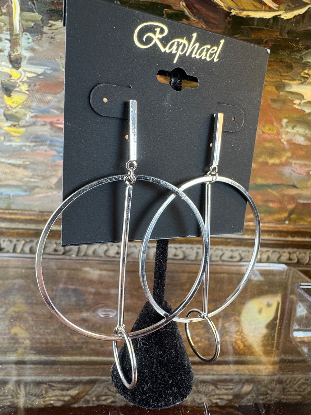 0496-Raphael Silver Double Hoop Drop Earrings